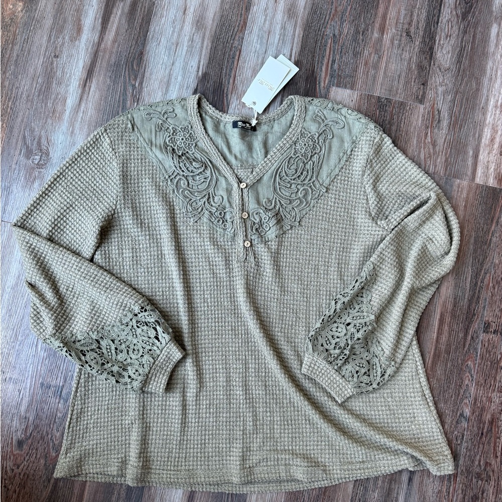 Miss Me Olive Lace Detail Top